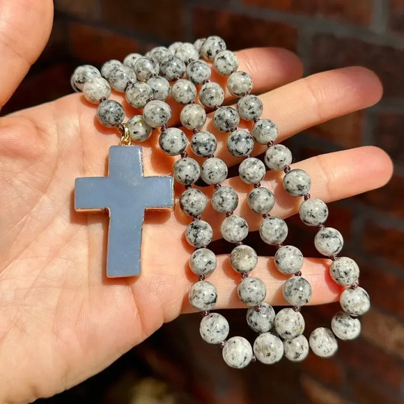 Natural Howlite Cross Pendant Necklace - Picture 3 of 5